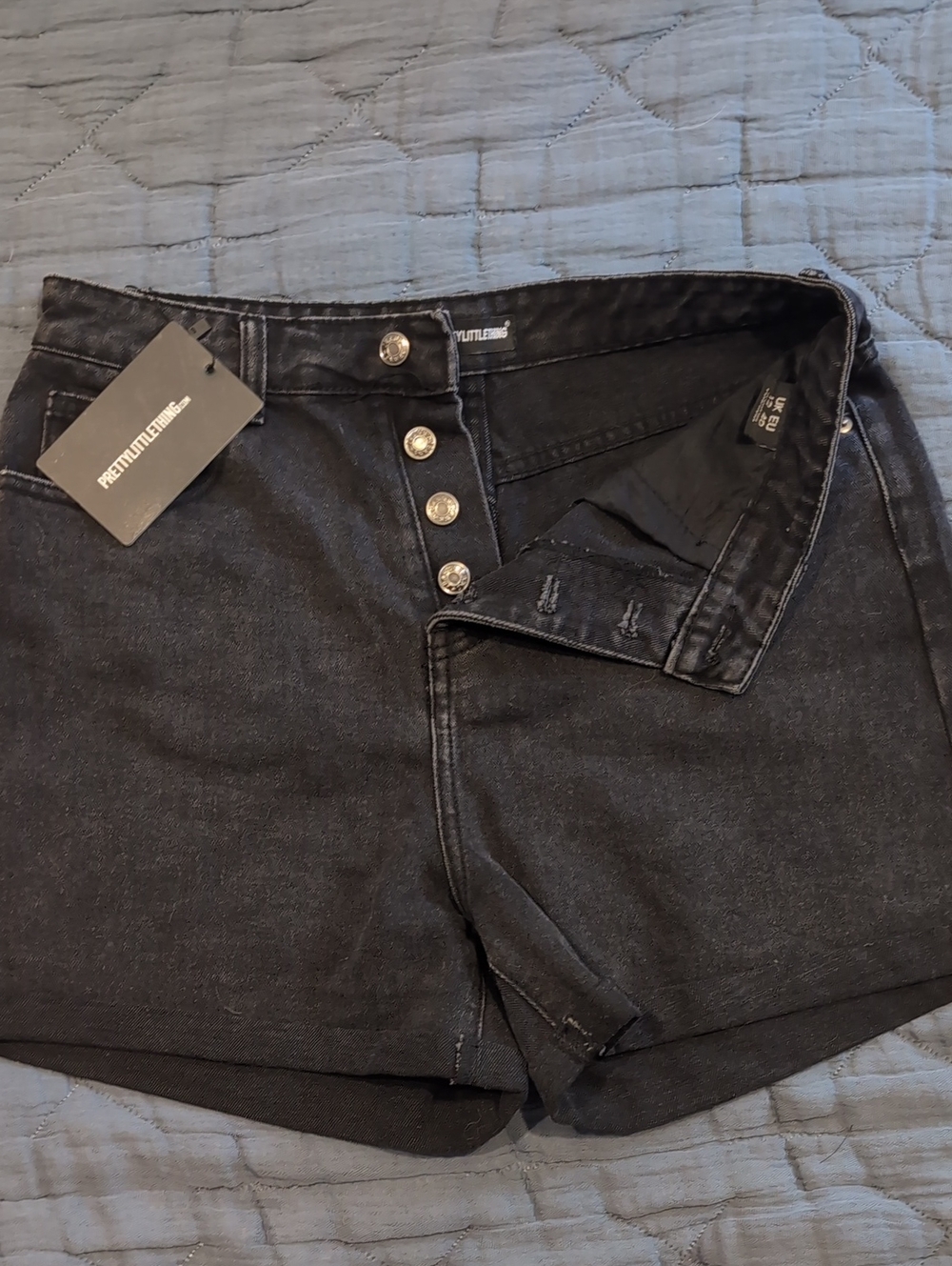 PrettyLittleThing Black Button-Front High Waist Denim Shorts